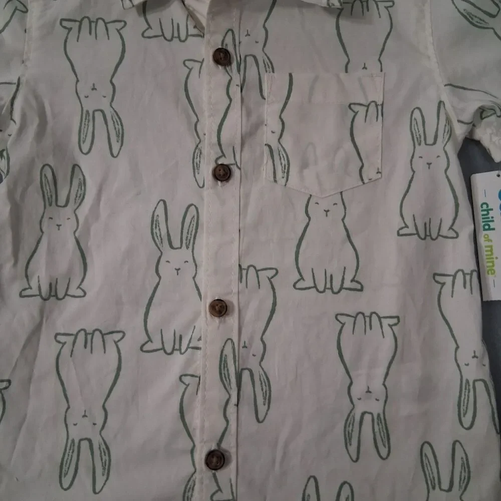 Carters Boys Easter Shirt Button Up Size 3T Bunny Rabbits Spring Festival Party